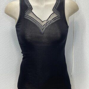 Oscalito Women’s Wool & Silk Tank Size XS Black — Geometric Knit V-Neck